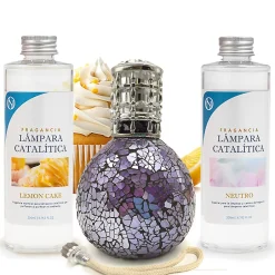 Mamamanuela Pack économique Lampe Catalytique Mosaïque de minuit + Parfum Lemon Cake (500 ml) + Nettoyant Neutre (200 ml) + Mèche de Rechange