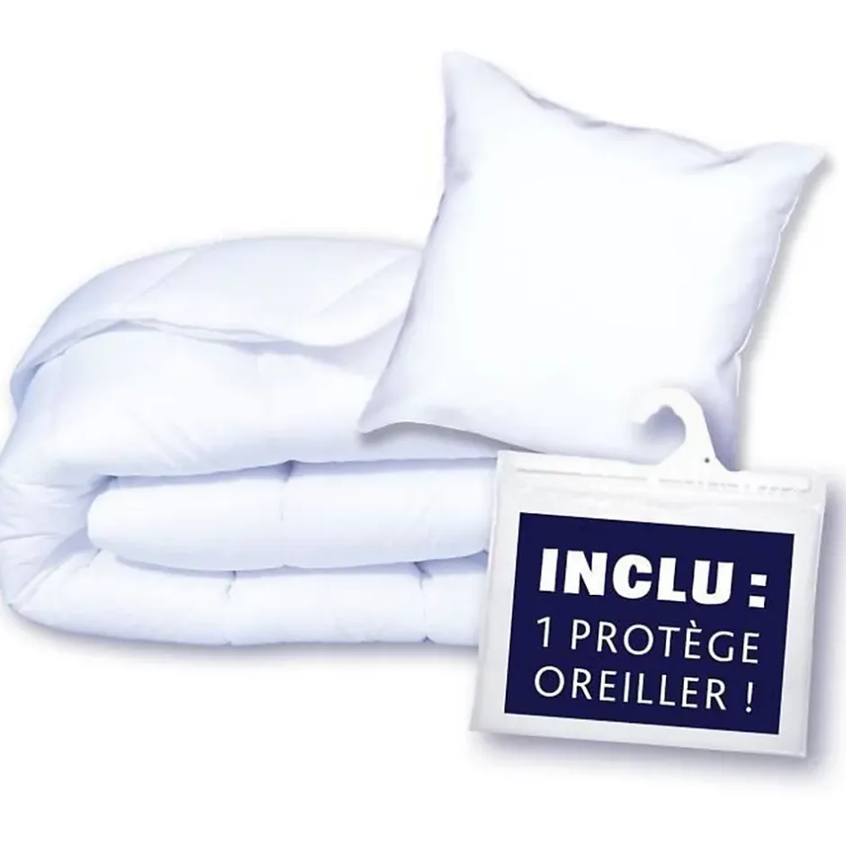Dodo Pack couette 140x200 cm + 1 oreiller 60x60 cm + 1 Protege oreiller 60x60 cm - garnissage 100% Polyester - 350g/m² - blanc - Discount