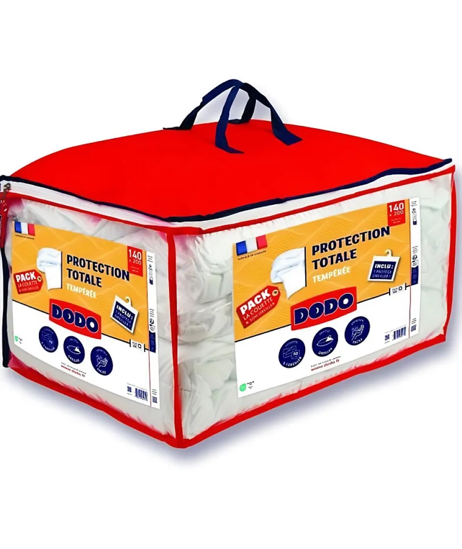 Dodo Pack couette 140x200 cm + 1 oreiller 60x60 cm + 1 Protege oreiller 60x60 cm - garnissage 100% Polyester - 350g/m² - blanc - Discount