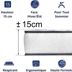 Dagostino Home Pack de 2 Matelas Mousse 90x190 New York, Ferme, Réversible, Côté Été/hiver, H15 Cm Hot