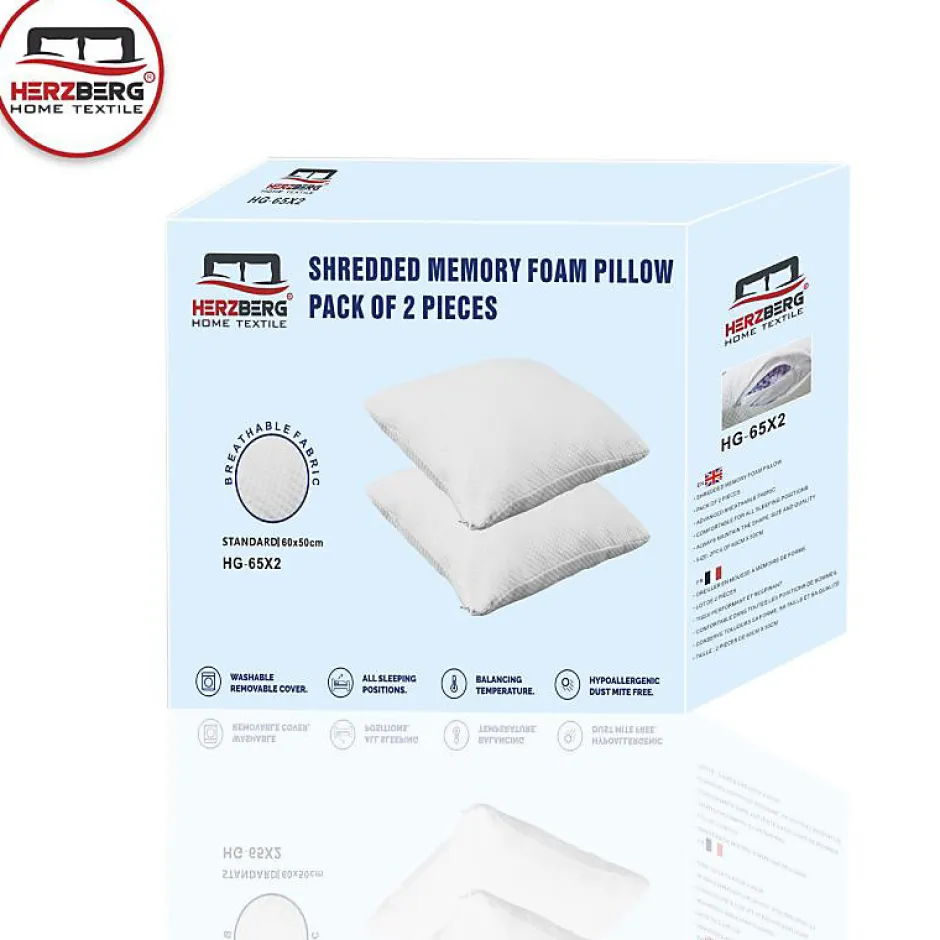 Herzberg Pack De 2 Oreillers À Mémoire De Forme Viscoélastique 60x50cm HG65X2