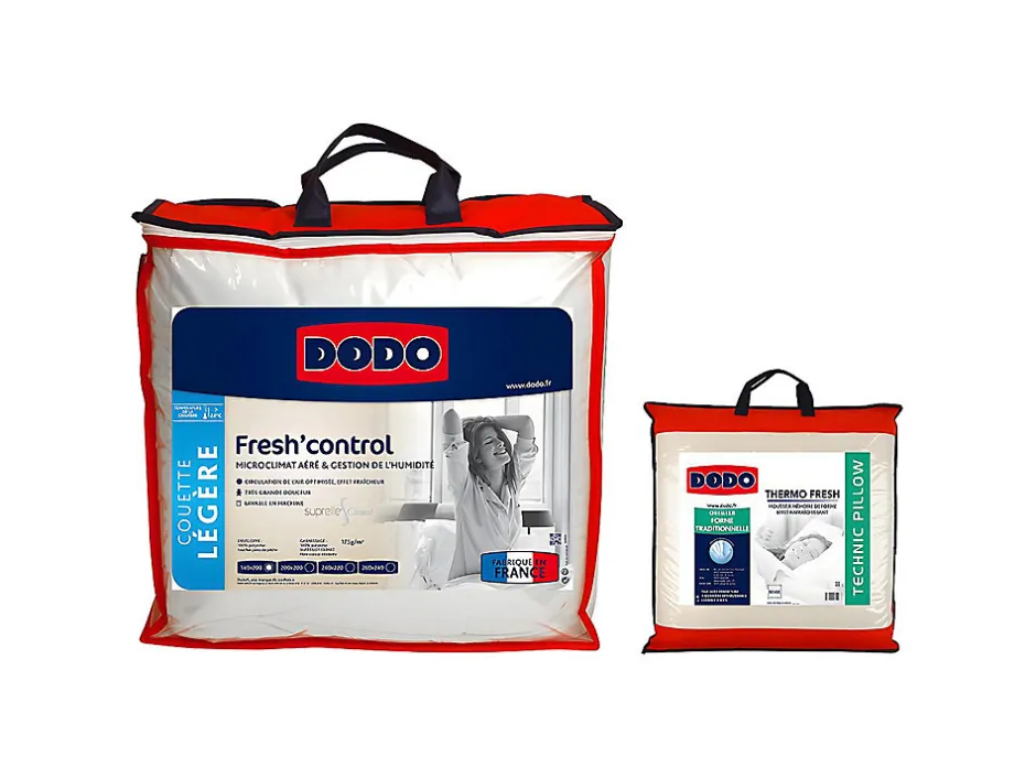 Dodo Pack couette 140 x 200 cm anti-transpirante + 1 oreiller 60 x 60 cm effet rafraîchissant FRESH CONTROL