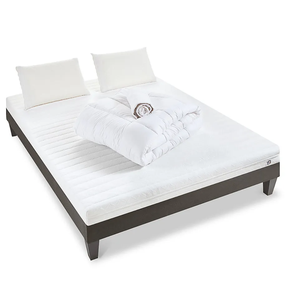 Olympe Literie Pack Egio 160x200 cm Matelas Mousse + Sommier Bois + Accessoires