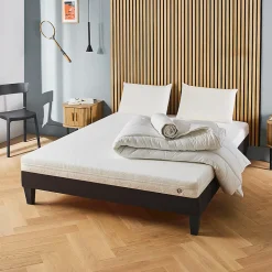 Olympe Literie Pack Egio 160x200 cm Matelas Mousse + Sommier Bois + Accessoires