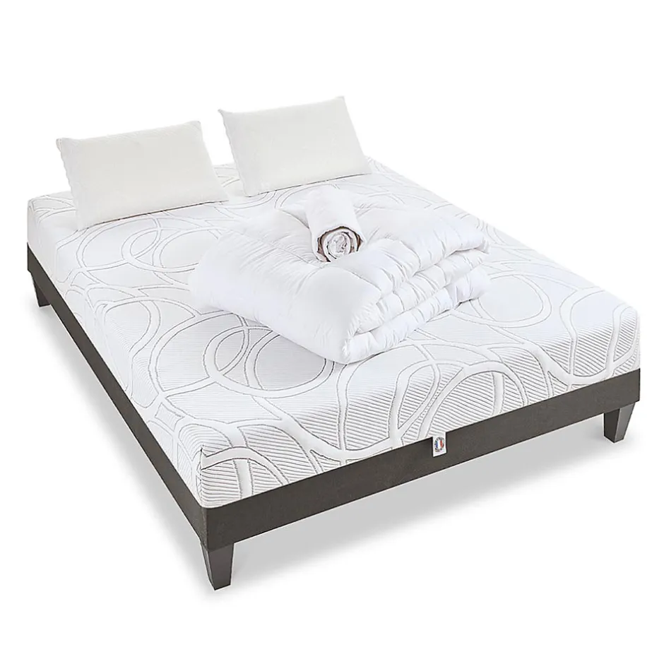 Olympe Literie Pack Eupraxie 180x200 cm Matelas Mousse + Sommier Bois + Accessoires Sale
