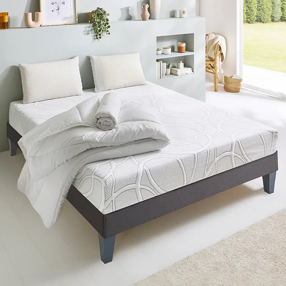 Olympe Literie Pack Eupraxie 180x200 cm Matelas Mousse + Sommier Bois + Accessoires Sale
