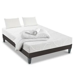 Olympe Literie Pack Eupraxie 90x190 cm Matelas Mousse + Sommier Bois + Accessoires