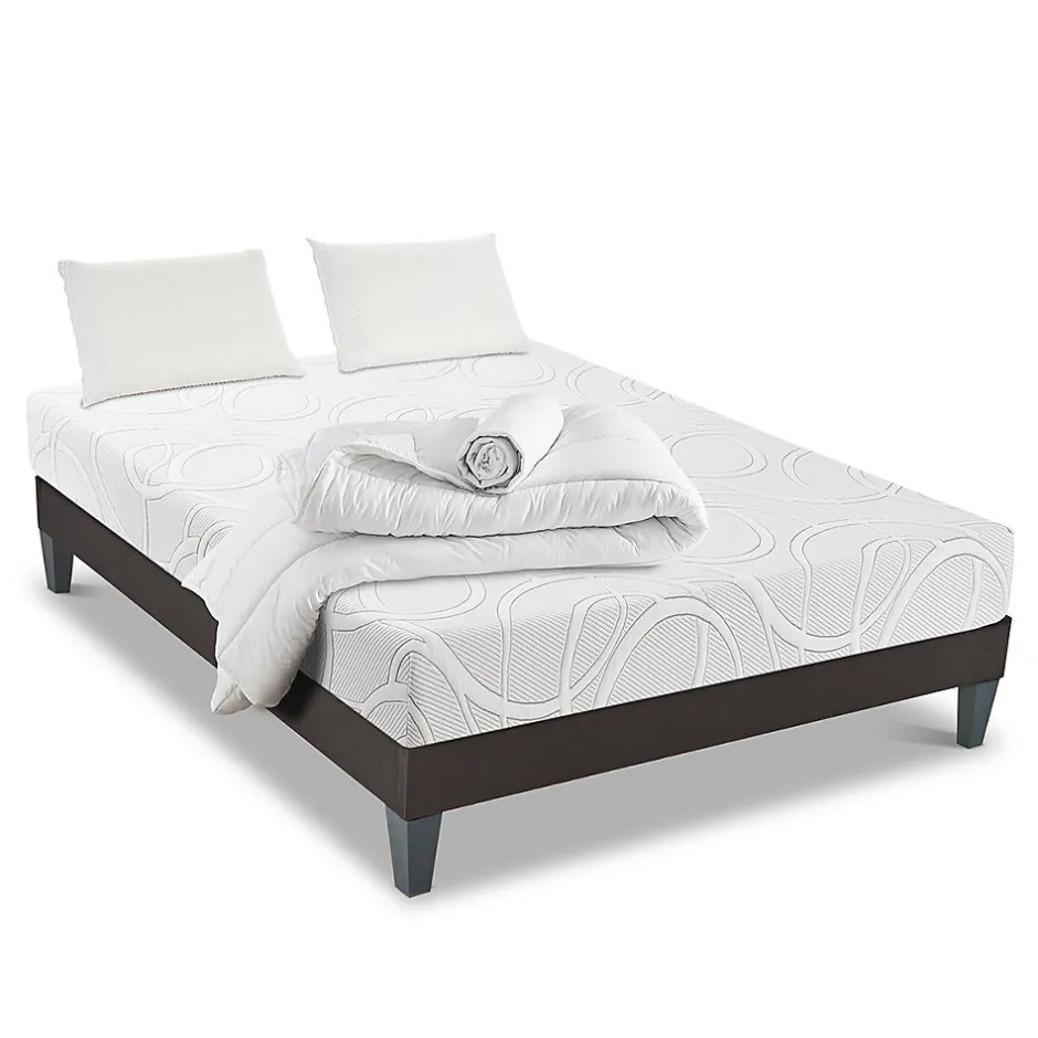 Olympe Literie Pack Eupraxie 90x190 cm Matelas Mousse + Sommier Bois + Accessoires