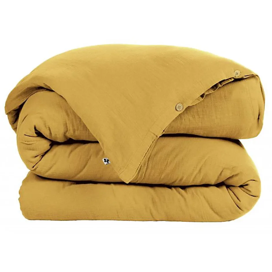 L'Effet Papillon Pack housse de couette "Gaïa" toutes dimensions "Gaze de Coton" - Gaïa Safran - Pack 3 Pièces pour lit 90 x 190 cm (1 Housse de co