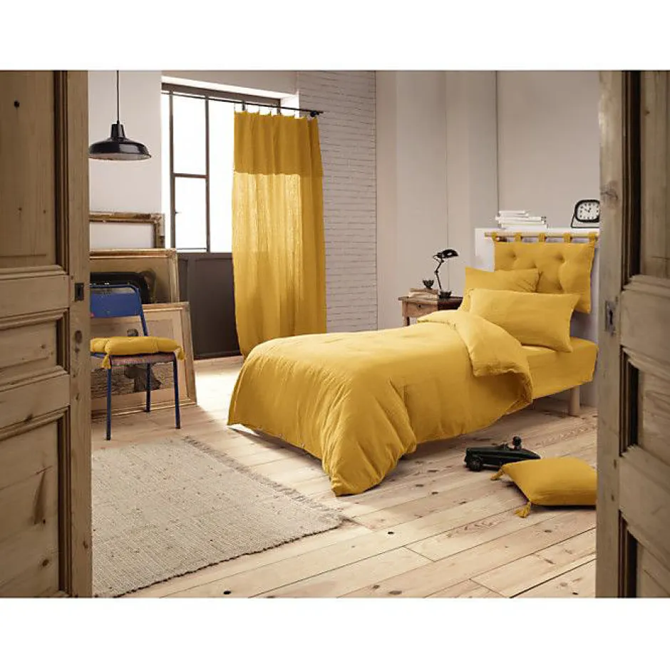 L'Effet Papillon Pack housse de couette "Gaïa" toutes dimensions "Gaze de Coton" - Gaïa Safran - Pack 3 Pièces pour lit 90 x 190 cm (1 Housse de co