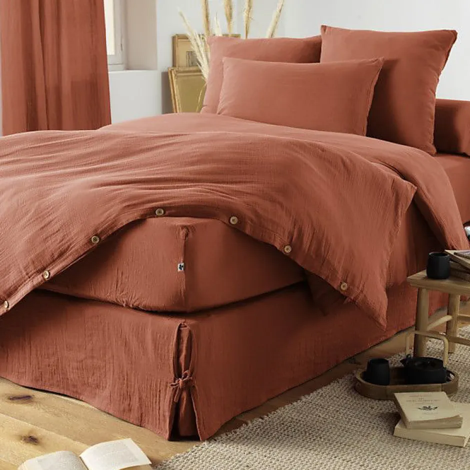 L'Effet Papillon Pack housse de couette "Gaïa" toutes dimensions "Gaze de Coton" - Gaïa Terracotta - Pack 4 Pièces pour lit 180 x 200 cm (1 Housse New