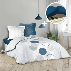 Douceur D'Intérieur Pack housse de couette 260x240 cm voie lactee + drap housse 160 x 200 bleu