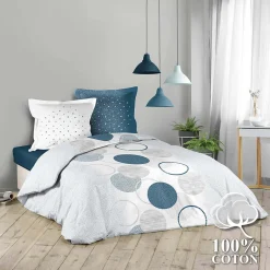 Douceur D'Intérieur Pack housse de couette 260x240 cm voie lactee + drap housse 160 x 200 bleu