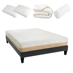 Bellecour Pack Leman 140x200 cm Matelas Mousse + Sommier Bois + Accessoires Hot