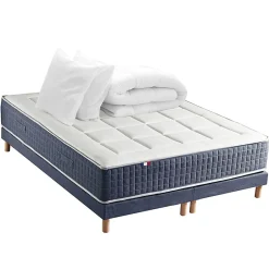 Idliterie Pack matelas 7 zones sommier bleu couette oreillers 180x200
