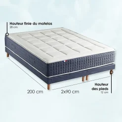 Idliterie Pack matelas 7 zones sommier bleu couette oreillers 180x200