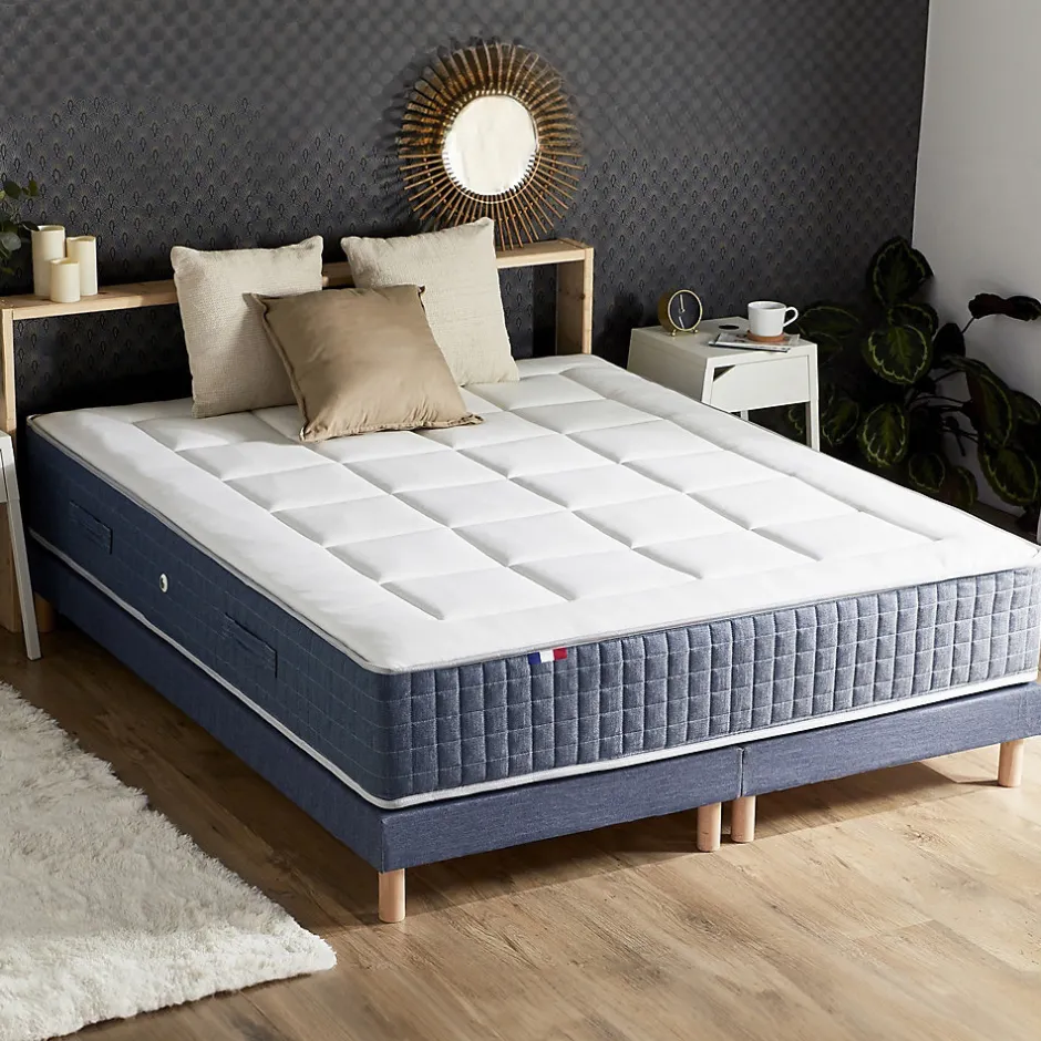 Idliterie Pack matelas 7 zones sommier bleu couette oreillers 160x200