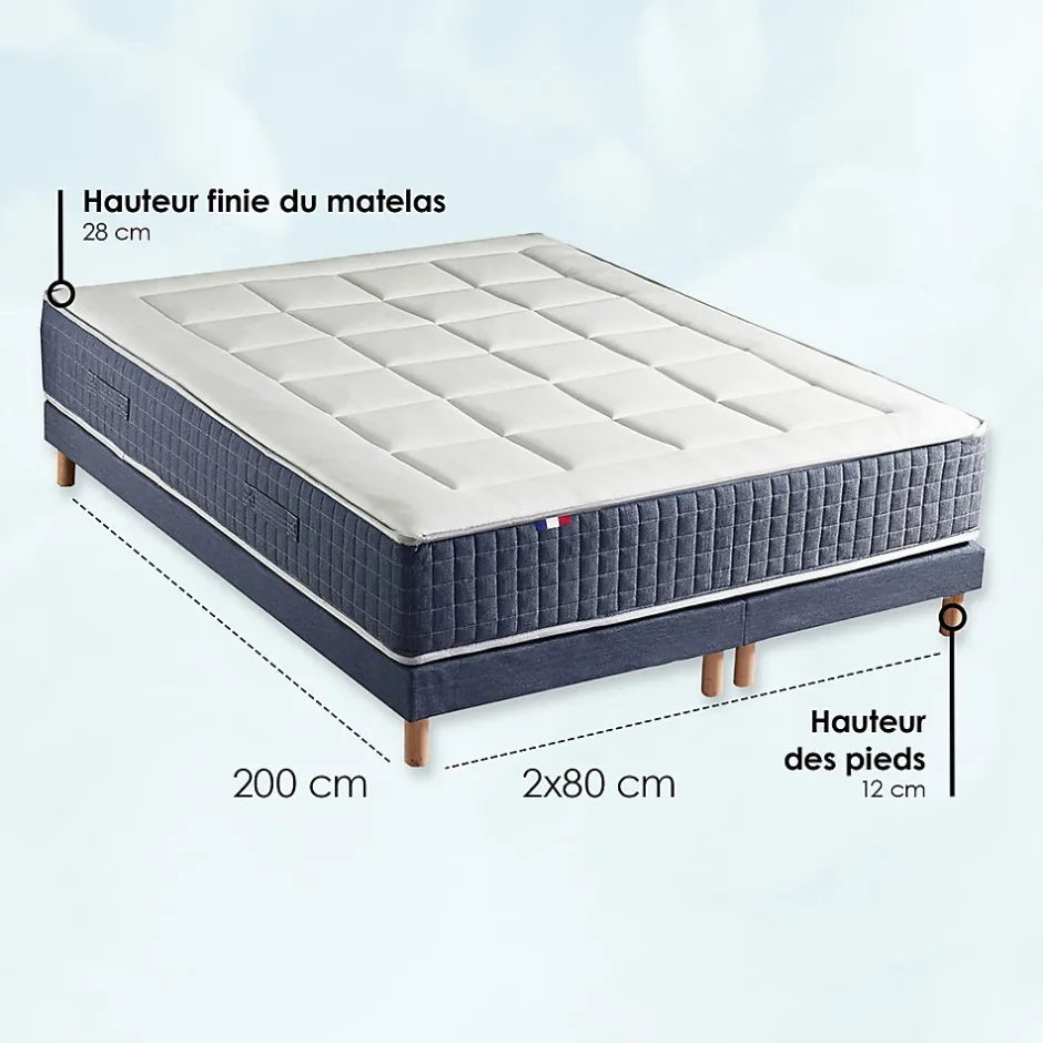 Idliterie Pack matelas 7 zones sommier bleu couette oreillers 160x200