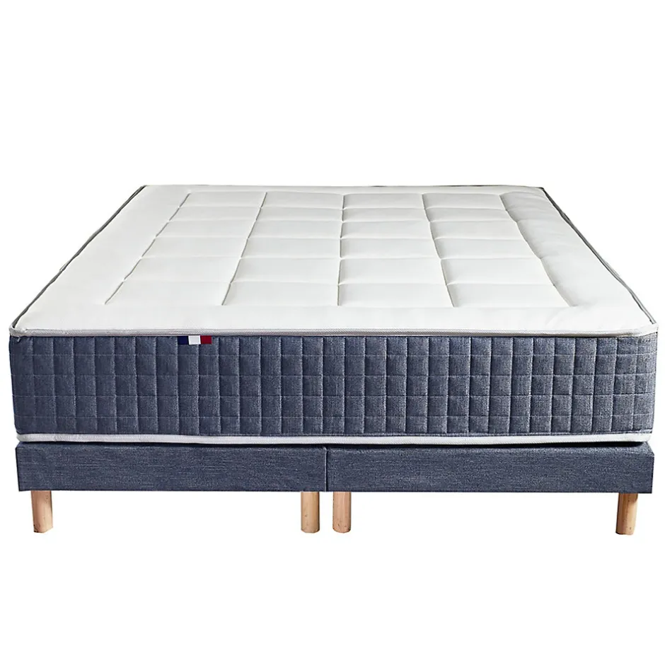 Idliterie Pack matelas 7 zones sommier bleu couette oreillers 160x200