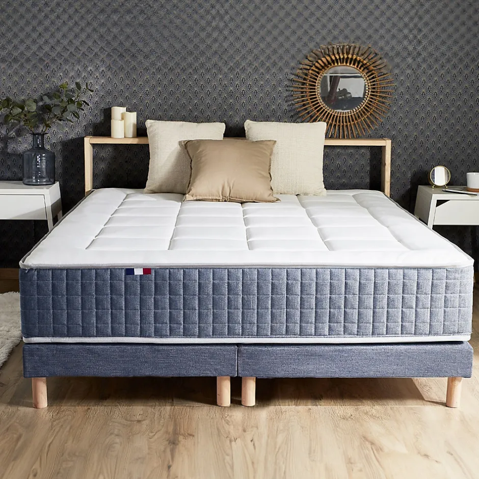 Idliterie Pack matelas 7 zones sommier bleu couette oreillers 160x200