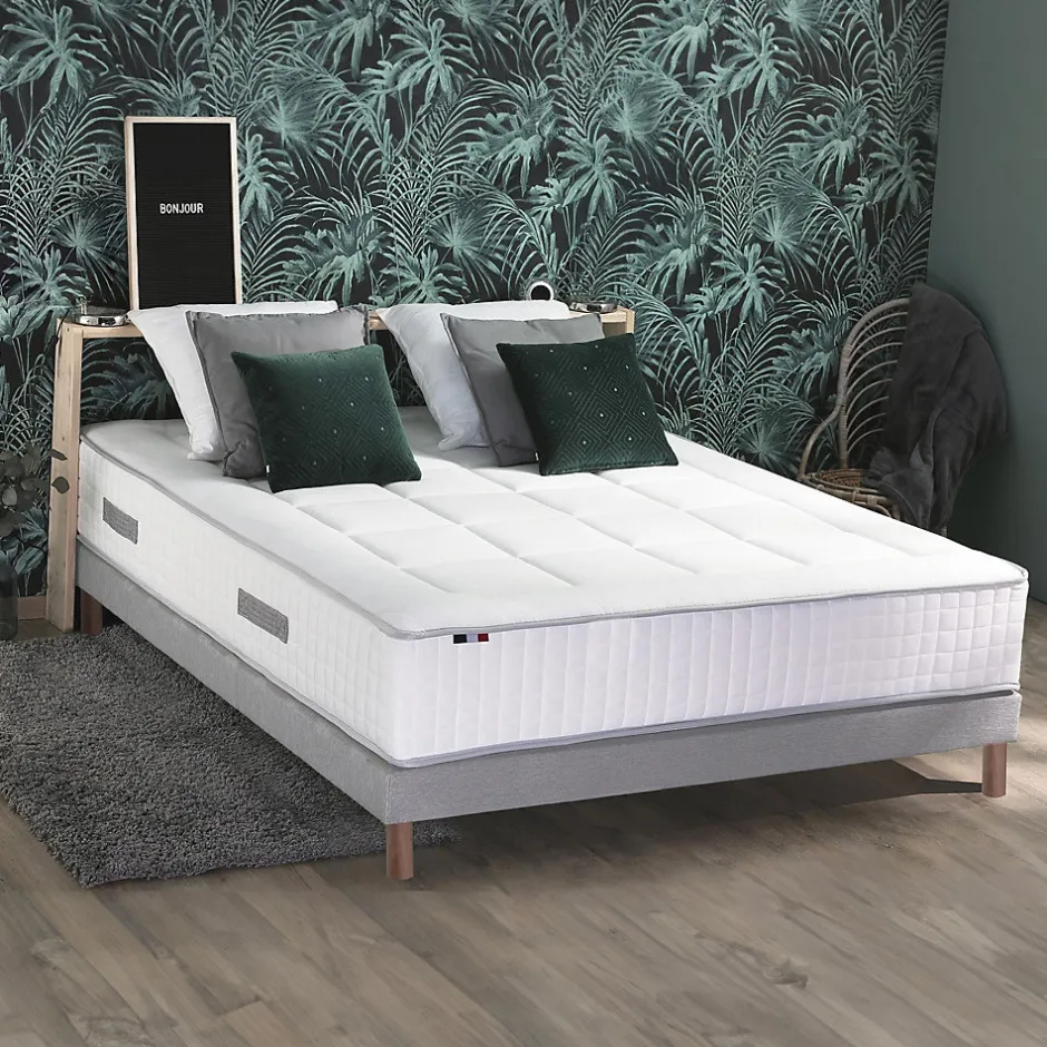 Idliterie Pack matelas ressort 7 zones et sommier et oreiller couette 140x190