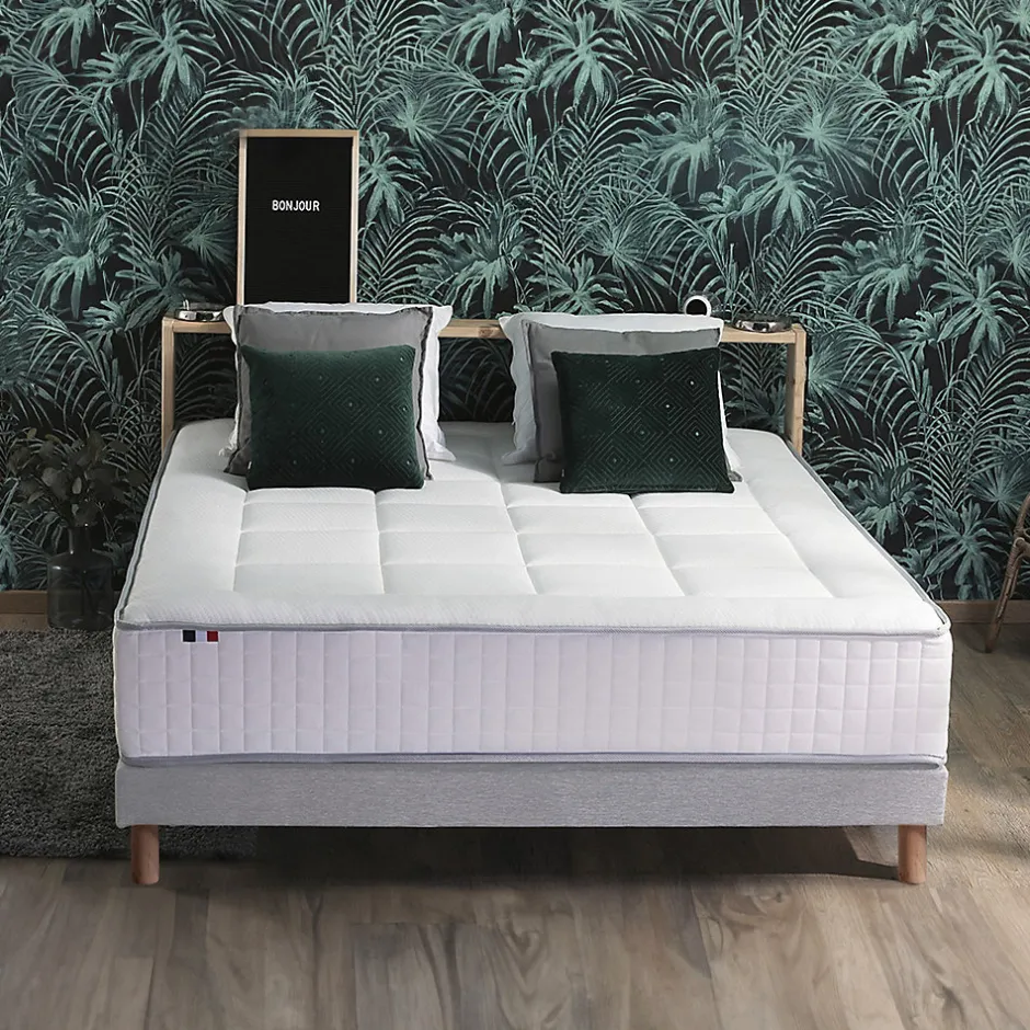Idliterie Pack matelas ressort 7 zones et sommier et oreiller couette 140x190