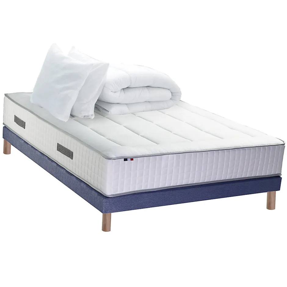 Idliterie Pack matelas ressort 7 zones sommier oreiller couette 160x200