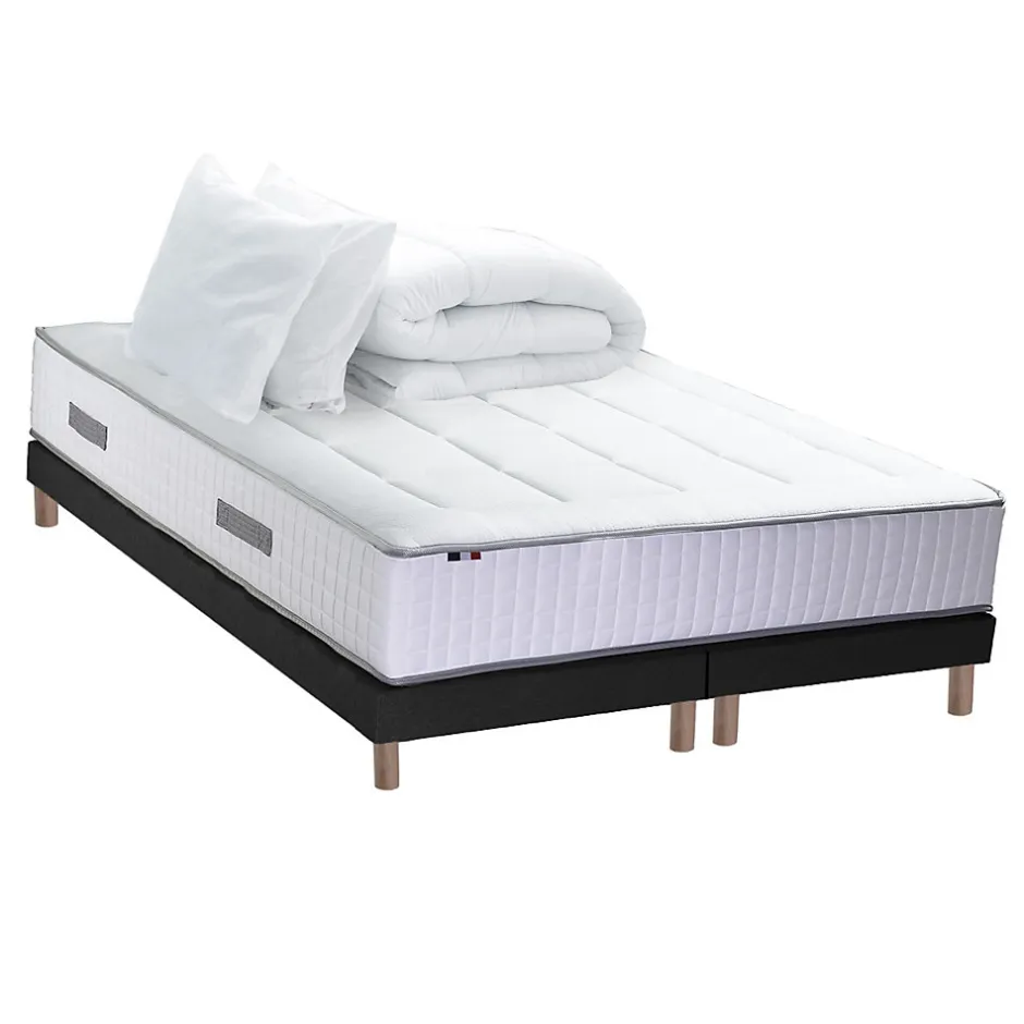 Idliterie Pack matelas ressort 7 zones sommier oreiller couette 2x80x200