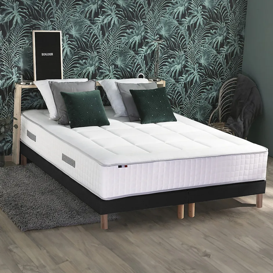 Idliterie Pack matelas ressort 7 zones sommier oreiller couette 2x80x200