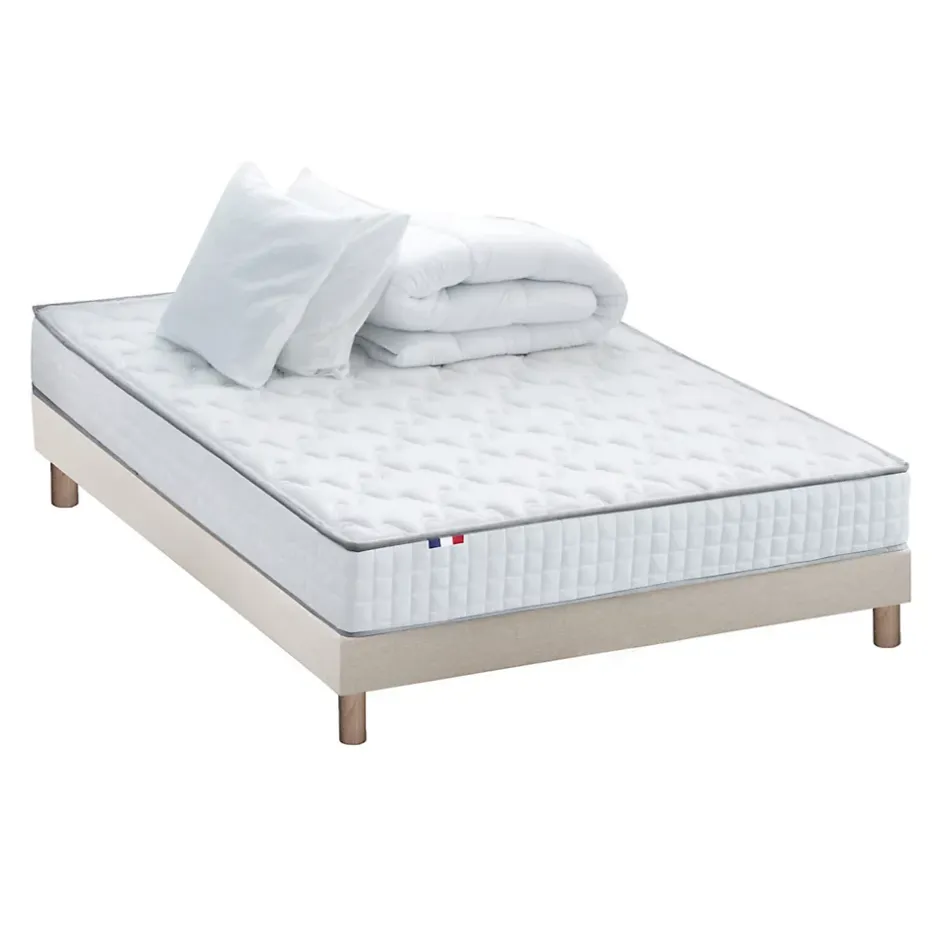 Idliterie Pack matelas ressorts ASTRE + sommier kit beige + couette et oreillers 160x200 Online