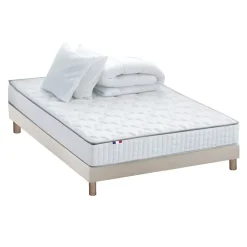 Idliterie Pack matelas ressorts ASTRE + sommier kit beige + couette et oreillers 140x190 Outlet