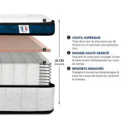 Hypsom Pack Montesquieu 180x200 cm Matelas Ressorts + Sommier Bois + Accessoires New