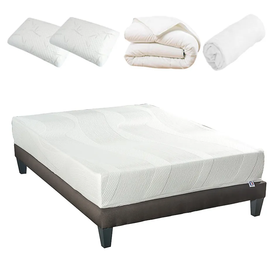 Bellecour Pack Paris 140x190 cm Matelas Mousse + Sommier Bois + Accessoires Clearance