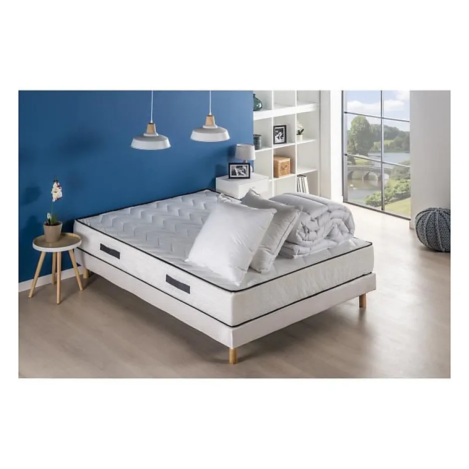 Deko Dream Pack pret a dormir RELAX - Matelas + sommier 160x200 + couette + 2 oreillers -