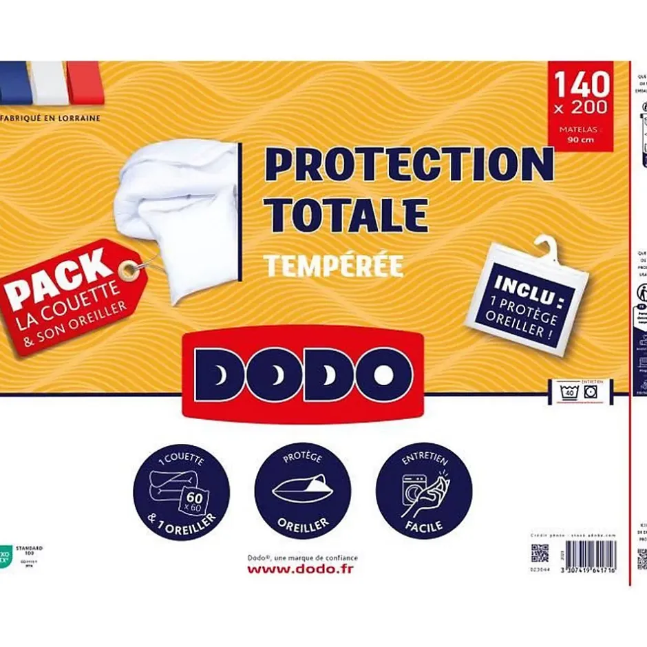 Dodo Pack Protection : Couette 200x200 cm + Taie d'oreiller + 1 Protege oreiller - Fabriqué en France Discount