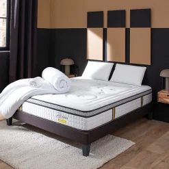 Bellecour Pack Reina 2.0 180x200 cm Matelas Ressorts + Sommier Bois + Accessoires