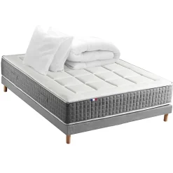Idliterie Pack ressort 7 zones sommier couette oreiller 140x190 New
