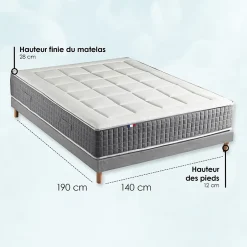 Idliterie Pack ressort 7 zones sommier couette oreiller 140x190 New