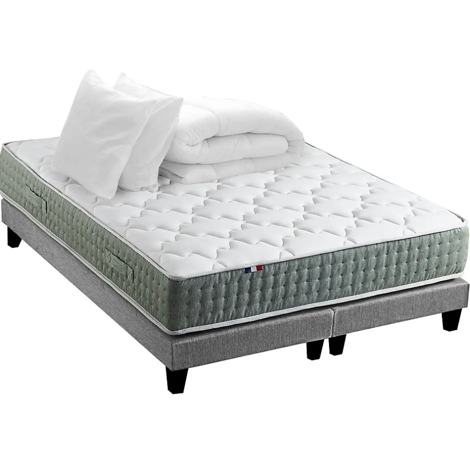 Idliterie Pack ressort 7 zones sommier couette oreiller 2x80x200