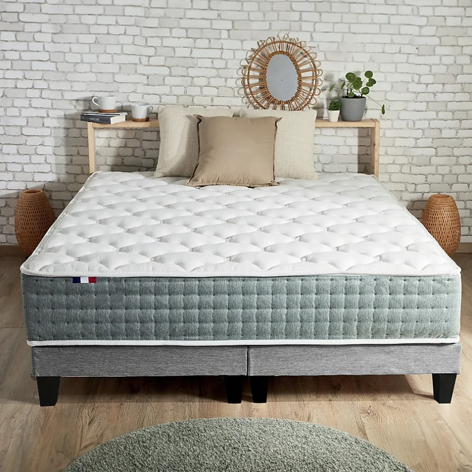 Idliterie Pack ressort 7 zones sommier couette oreiller 2x80x200