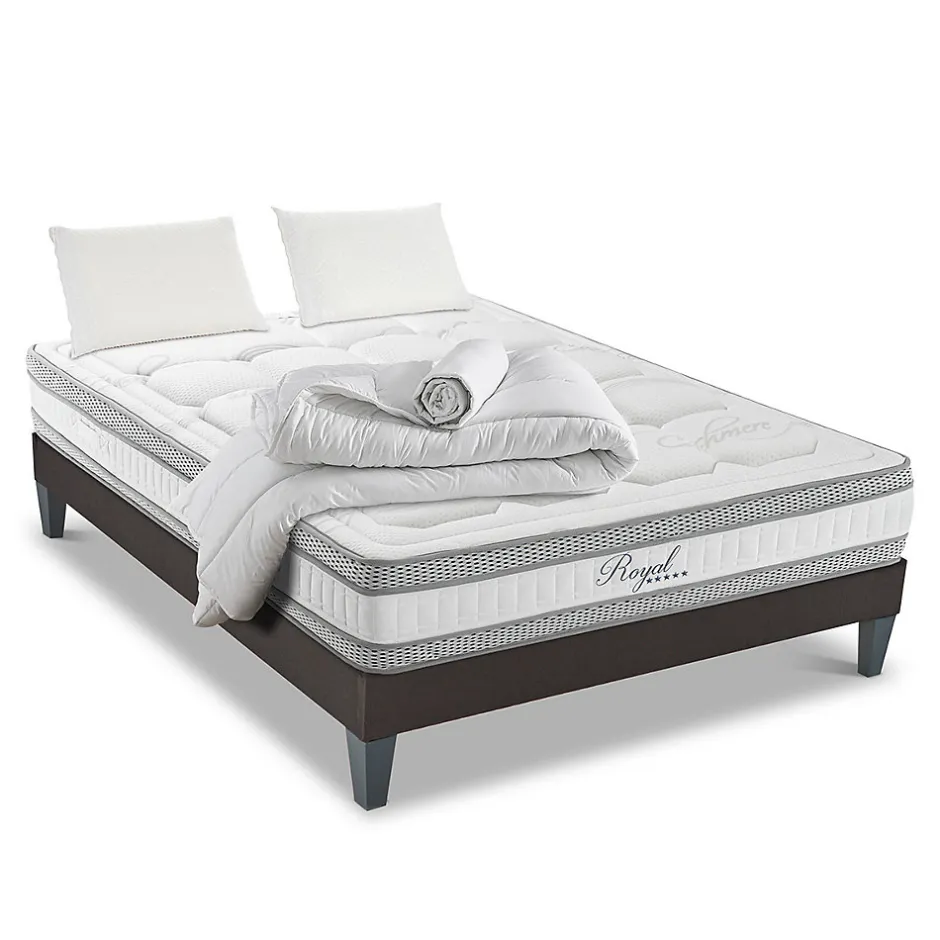 Hypsom Pack Royal 5 Etoiles 140x190 cm Matelas Mousse + Sommier Bois + Accessoires
