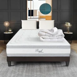 Hypsom Pack Royal 5 Etoiles 140x190 cm Matelas Mousse + Sommier Bois + Accessoires