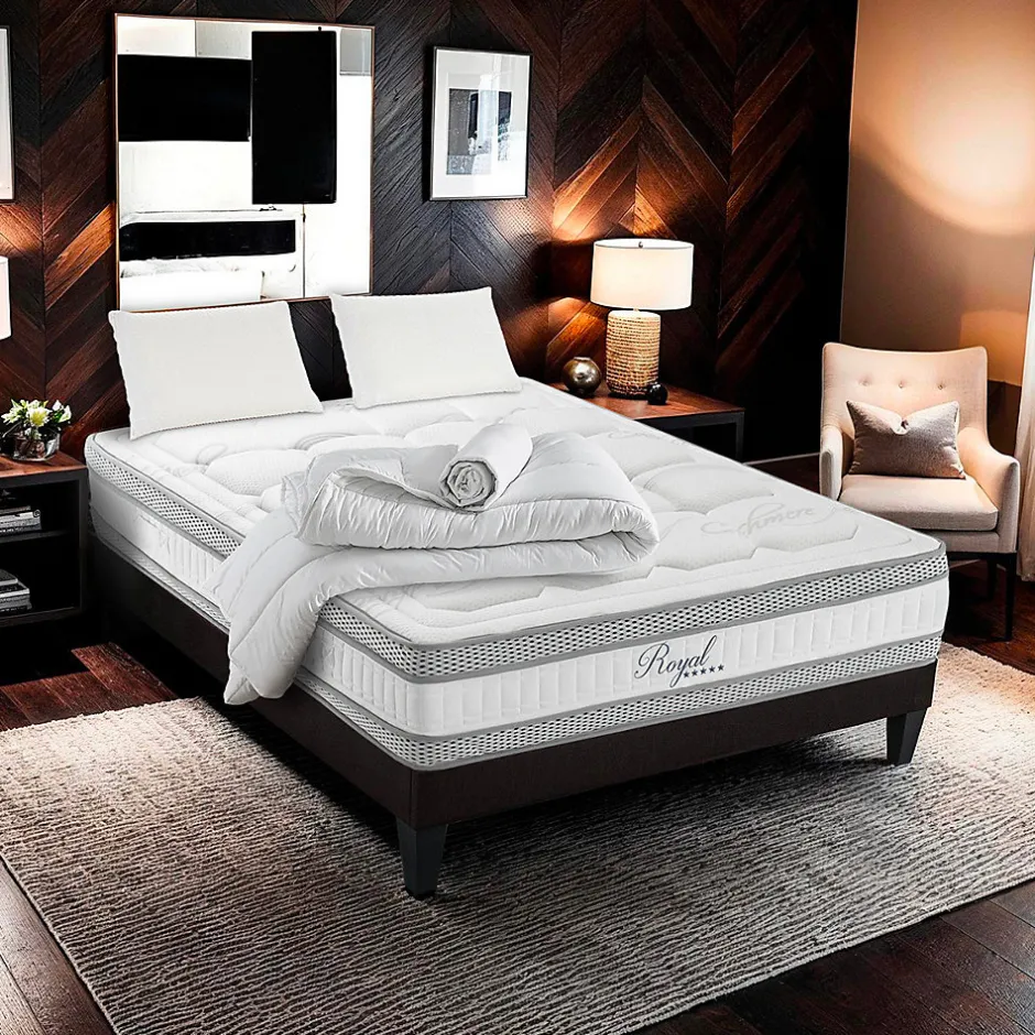 Hypsom Pack Royal 5 Etoiles 140x190 cm Matelas Mousse + Sommier Bois + Accessoires