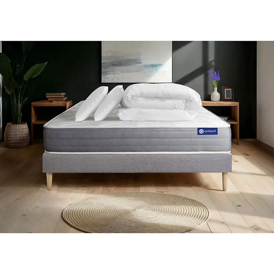 Actisom Pack sommier kit matelas Latex et mémoire de forme avec couette et oreillers Best