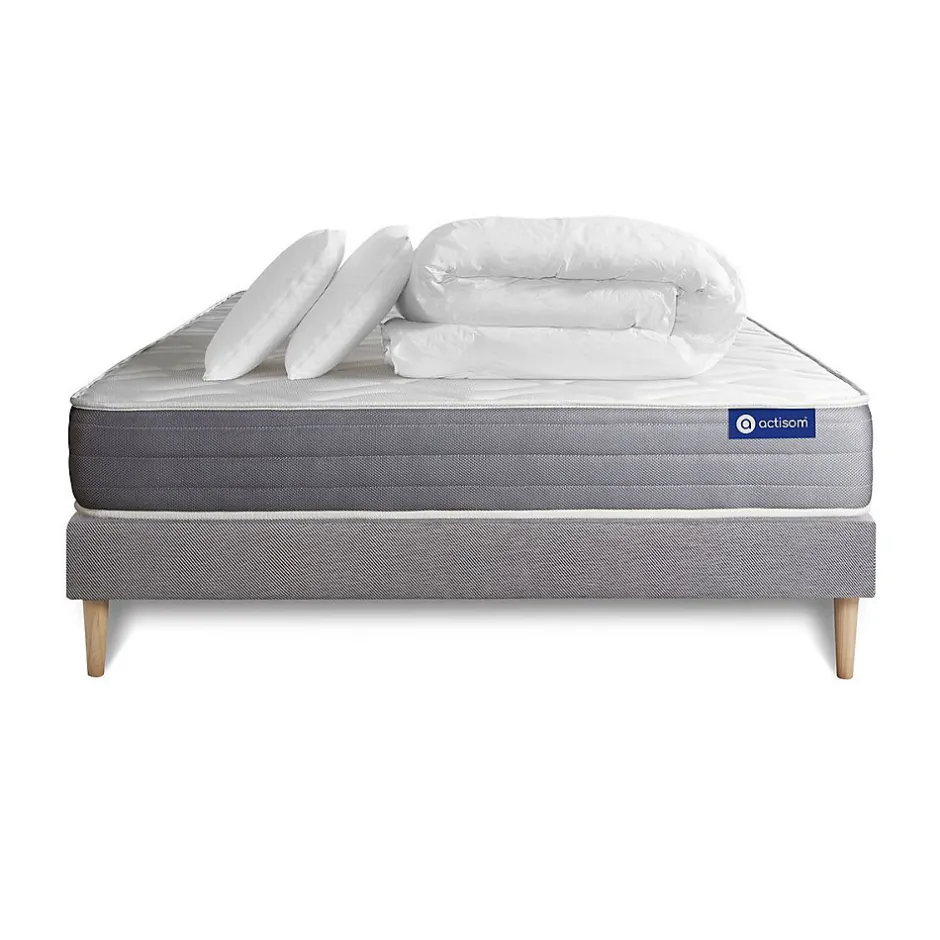 Actisom Pack sommier kit matelas Latex et mémoire de forme avec couette et oreillers Best