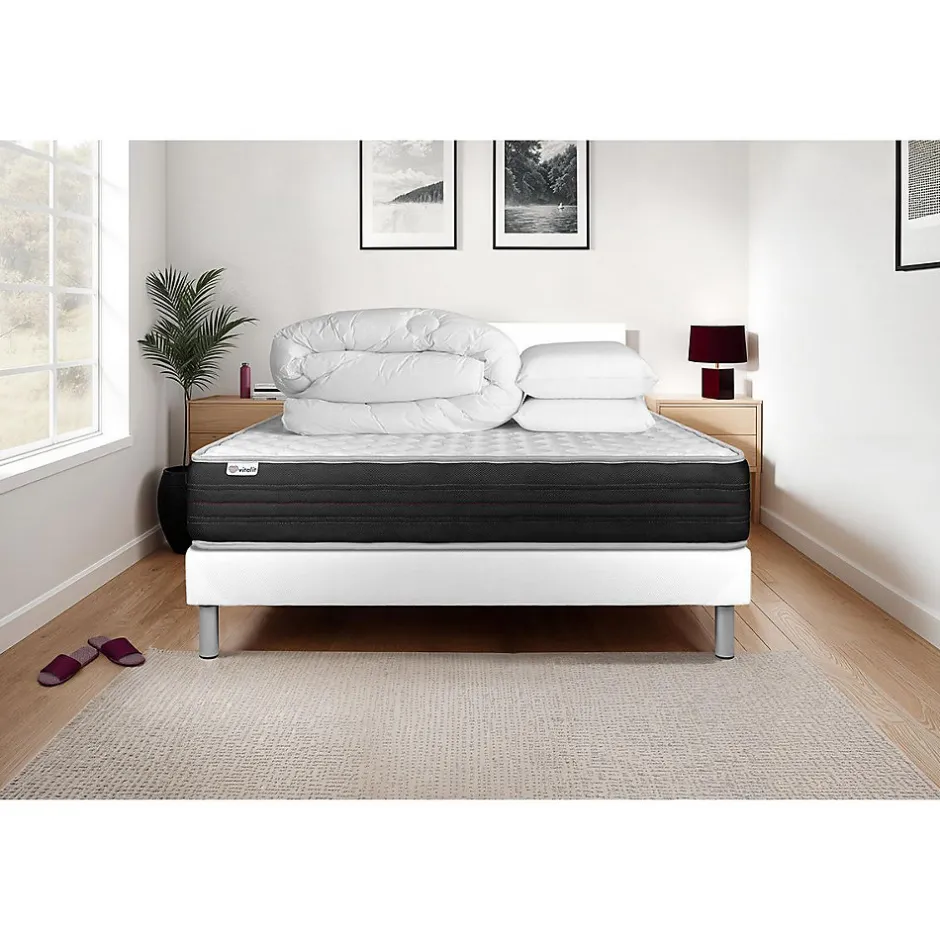 Vitalit Pack sommier kit matelas Mousse polyuréthane à mémoire de forme avec couette et oreillers