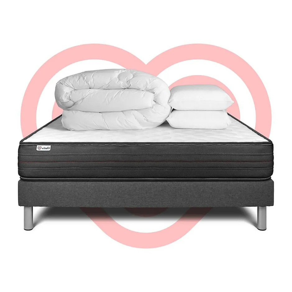 Vitalit Pack sommier kit matelas Mousse polyuréthane à mémoire de forme avec couette et oreillers