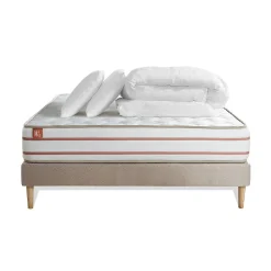 Marmottes & Co Pack sommier kit matelas Mémoire de forme avec couette et oreillers