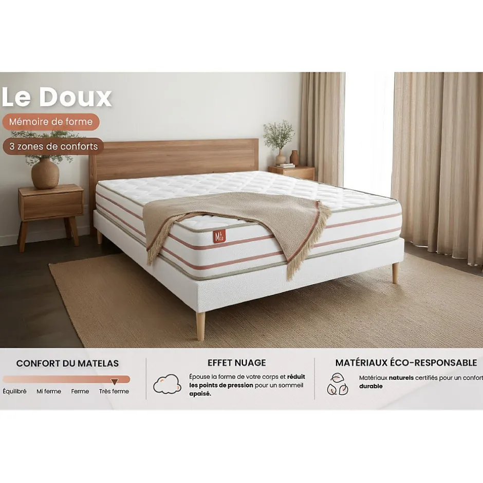 Marmottes & Co Pack sommier kit matelas Mémoire de forme avec couette et oreillers