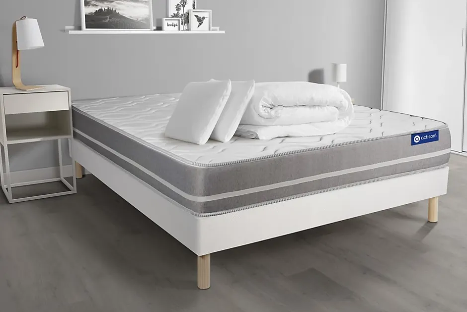 Actisom Pack sommier kit matelas Mémoire de forme avec couette et oreillers Hot